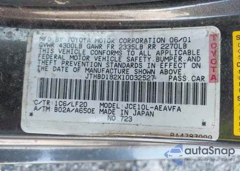 2001 Lexus Is 300 z USA, uszkodzony, nr VIN JTHBD182X10032527